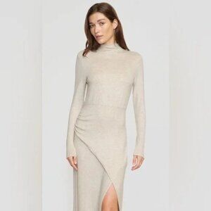 Modern Citizen Suki Mock-Neck Side-Slit Dress Oatmeal Size M